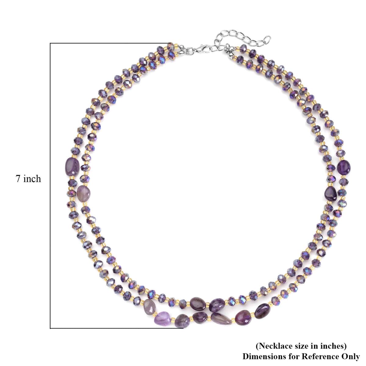 Amethyst, Purple Magic and Champagne Glass Beaded Two Row Necklace (18-20 Inches) in Stainless Steel 50.00 ctw , Tarnish-Free, Waterproof, Sweat Proof Jewelry image number 4