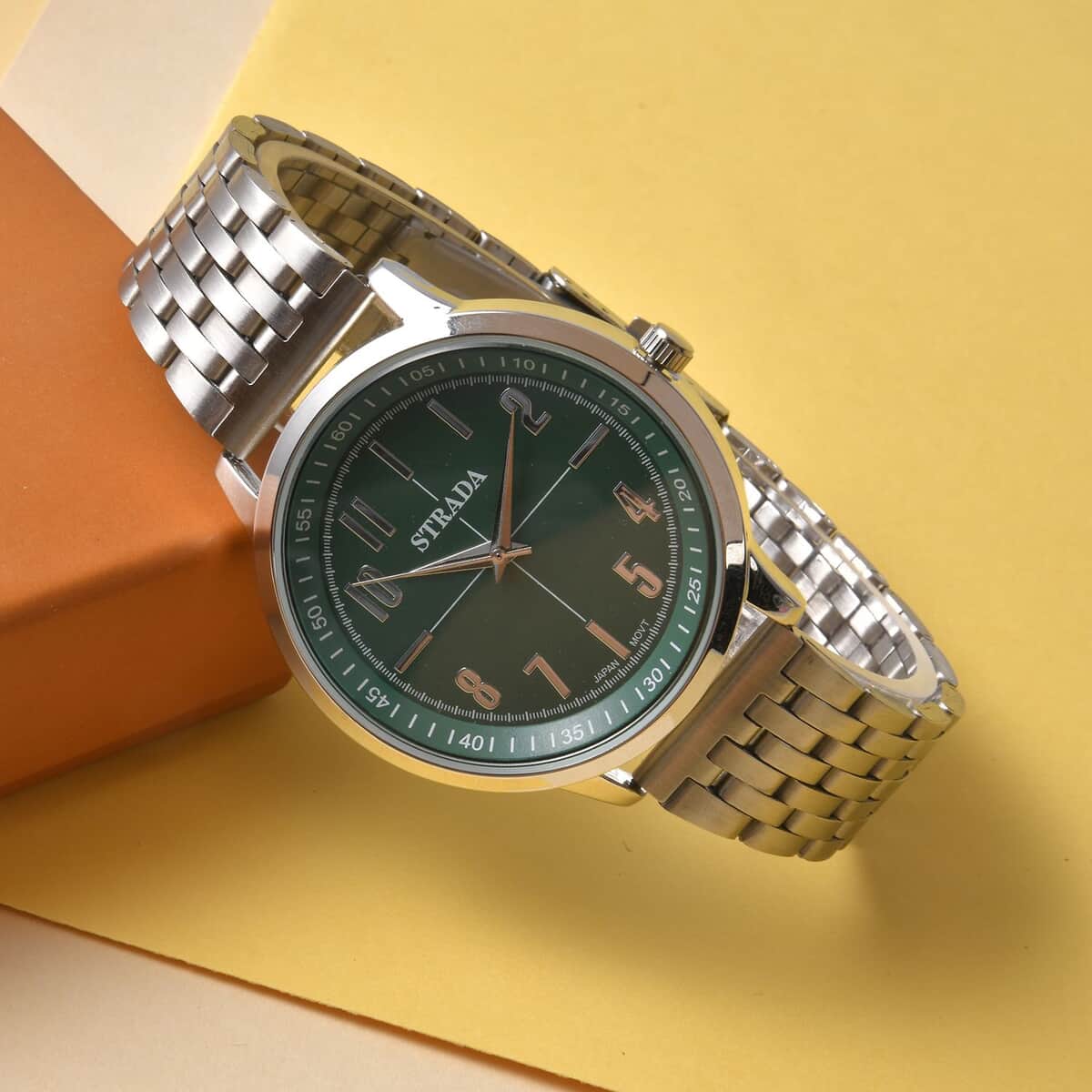 Strada Japanese Movement Dark Green Dial Watch in Stainless Steel (40mm) (7.50-8.25Inches) image number 1