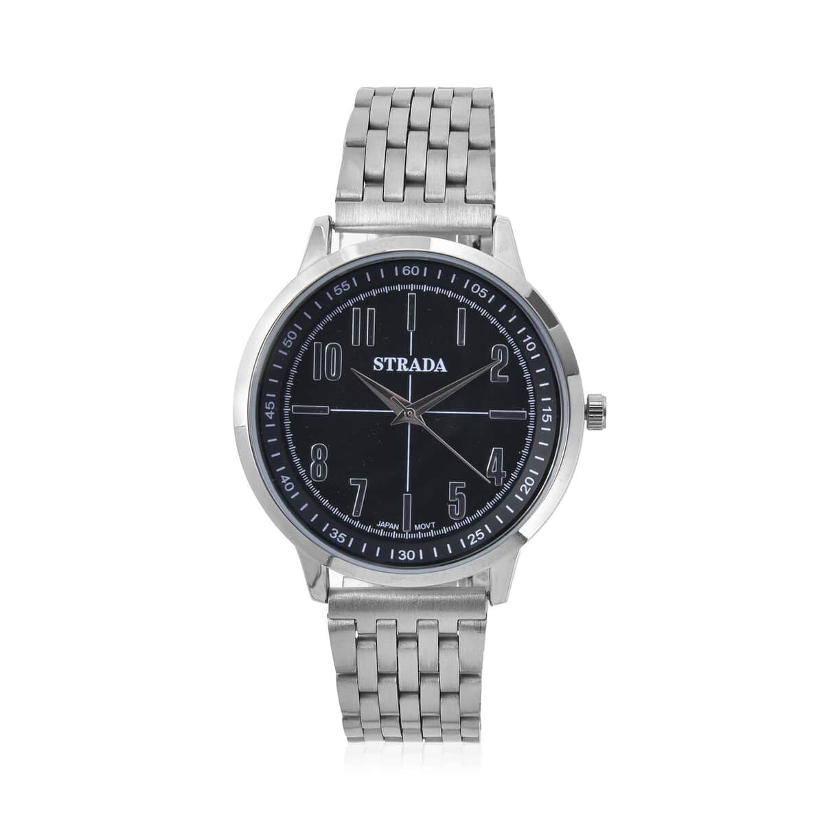 Strada Japanese Movement Black Dial Watch in Stainless Steel (40mm) (7.50-8.25Inches) image number 0
