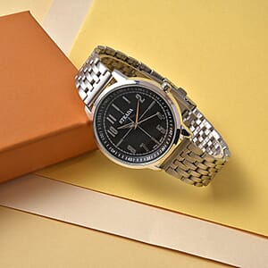 Strada Japanese Movement Black Dial Watch in Stainless Steel (40mm) (7.50-8.25Inches)