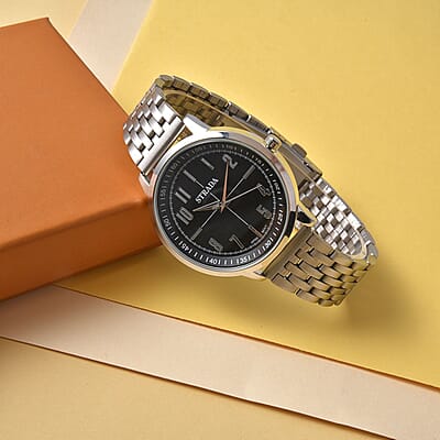 Strada Japanese Movement Black Dial Watch in Stainless Steel (40mm) (7.50-8.25Inches)