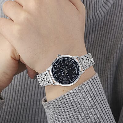 Strada Japanese Movement Black Dial Watch in Stainless Steel (40mm) (7.50-8.25Inches)