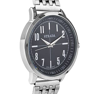 Strada Japanese Movement Black Dial Watch in Stainless Steel (40mm) (7.50-8.25Inches)