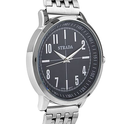 Strada Japanese Movement Black Dial Watch in Stainless Steel (40mm) (7.50-8.25Inches)