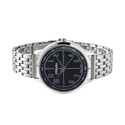 Strada Japanese Movement Black Dial Watch in Stainless Steel (40mm) (7.50-8.25Inches)