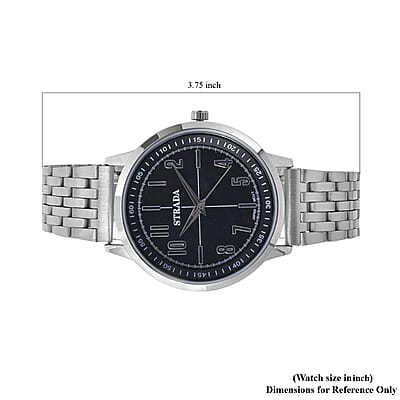 Strada Japanese Movement Black Dial Watch in Stainless Steel (40mm) (7.50-8.25Inches)
