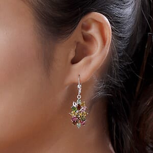Multi-Tourmaline Lever Back Earrings in Platinum Over Sterling Silver 6.40 ctw