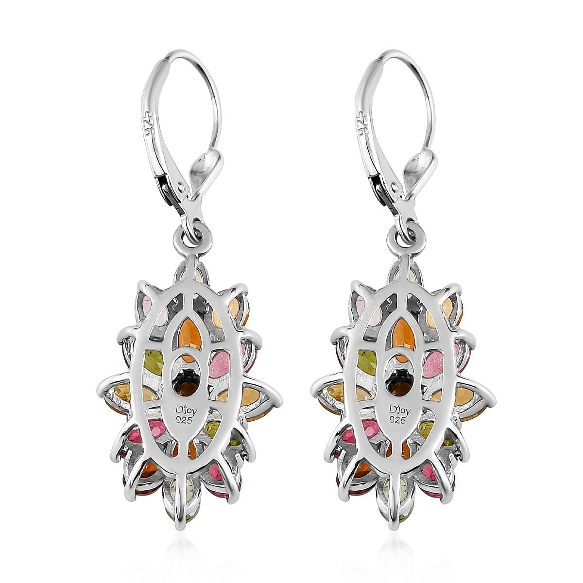 Multi-Tourmaline Lever Back Earrings in Platinum Over Sterling Silver 6.40 ctw
