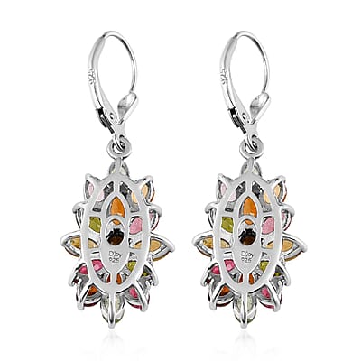 Multi-Tourmaline Lever Back Earrings in Platinum Over Sterling Silver 6.40 ctw