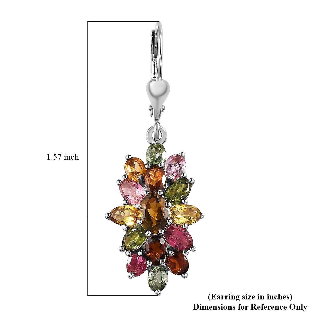 Multi-Tourmaline Lever Back Earrings in Platinum Over Sterling Silver 6.40 ctw