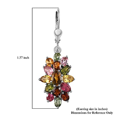 Multi-Tourmaline Lever Back Earrings in Platinum Over Sterling Silver 6.40 ctw