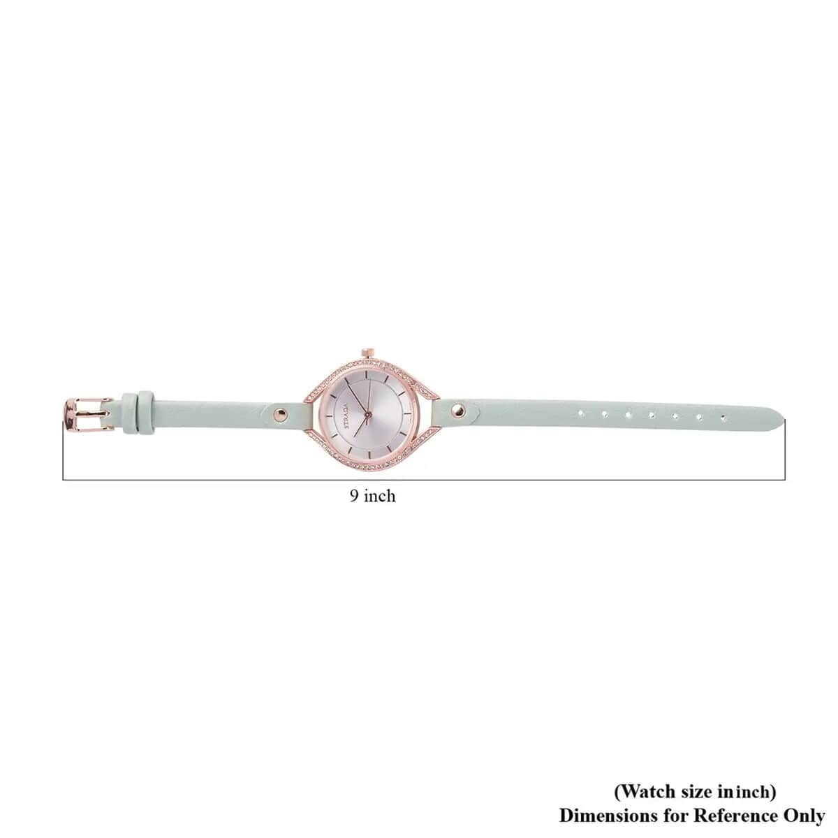 Strada Japanese Movement White Austrian Crystal Watch with Green Faux Leather Strap (6.00-7.50 Inches) image number 6