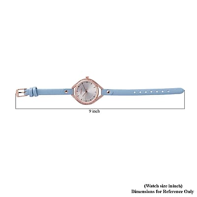 Strada Japanese Movement White Austrian Crystal Watch with Blue Faux Leather Strap (6.00-7.50 Inches)