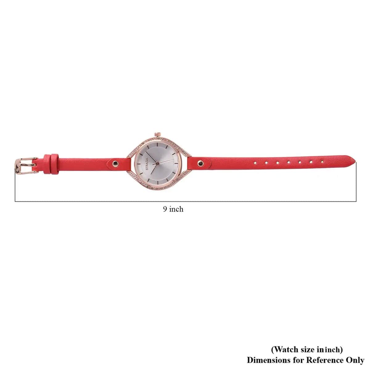 Strada Japanese Movement White Austrian Crystal Watch with Red Faux Leather Strap (6.00-7.50 Inches) image number 6