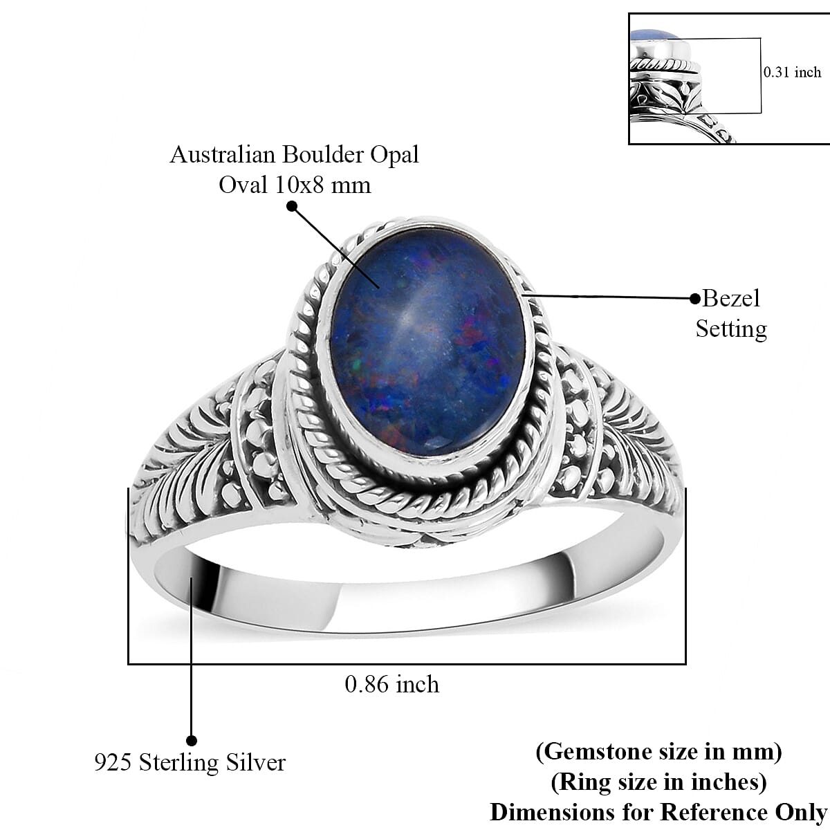 Bali Legacy Boulder Opal Triplet Ring in Sterling Silver (Size 8.0) 1.75 ctw image number 5