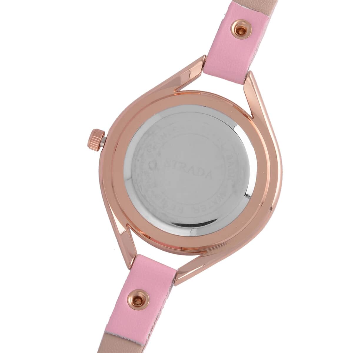 Strada Japanese Movement White Austrian Crystal Watch with Pink Faux Leather Strap (6.00-7.50 Inches) image number 4