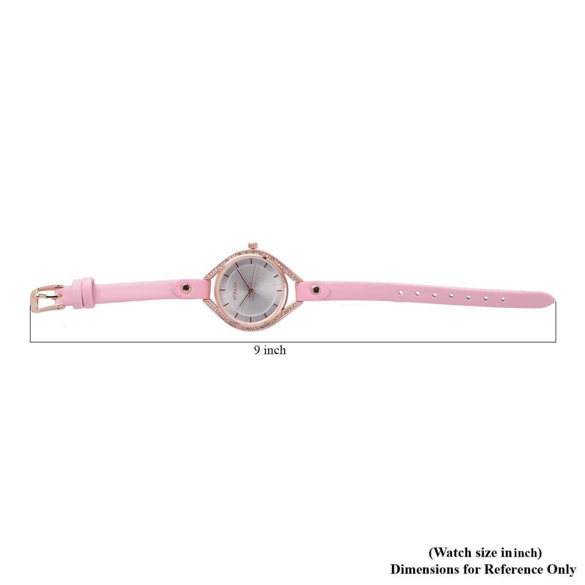 Strada Japanese Movement White Austrian Crystal Watch with Pink Faux Leather Strap (6.00-7.50 Inches) image number 5