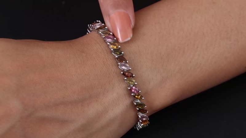 Multi-Tourmaline Tennis Bracelet in Platinum Over Sterling Silver (6.50 In) 8.80 Grams 9.15 ctw