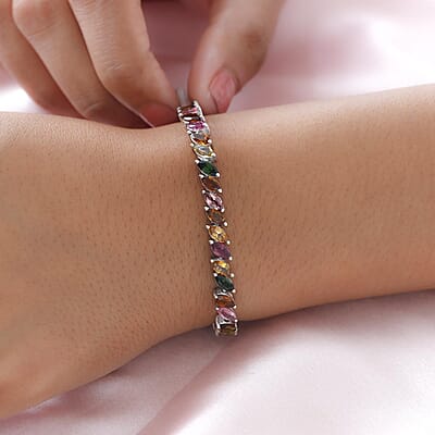 Multi-Tourmaline Tennis Bracelet in Platinum Over Sterling Silver (6.50 In) 9.15 ctw