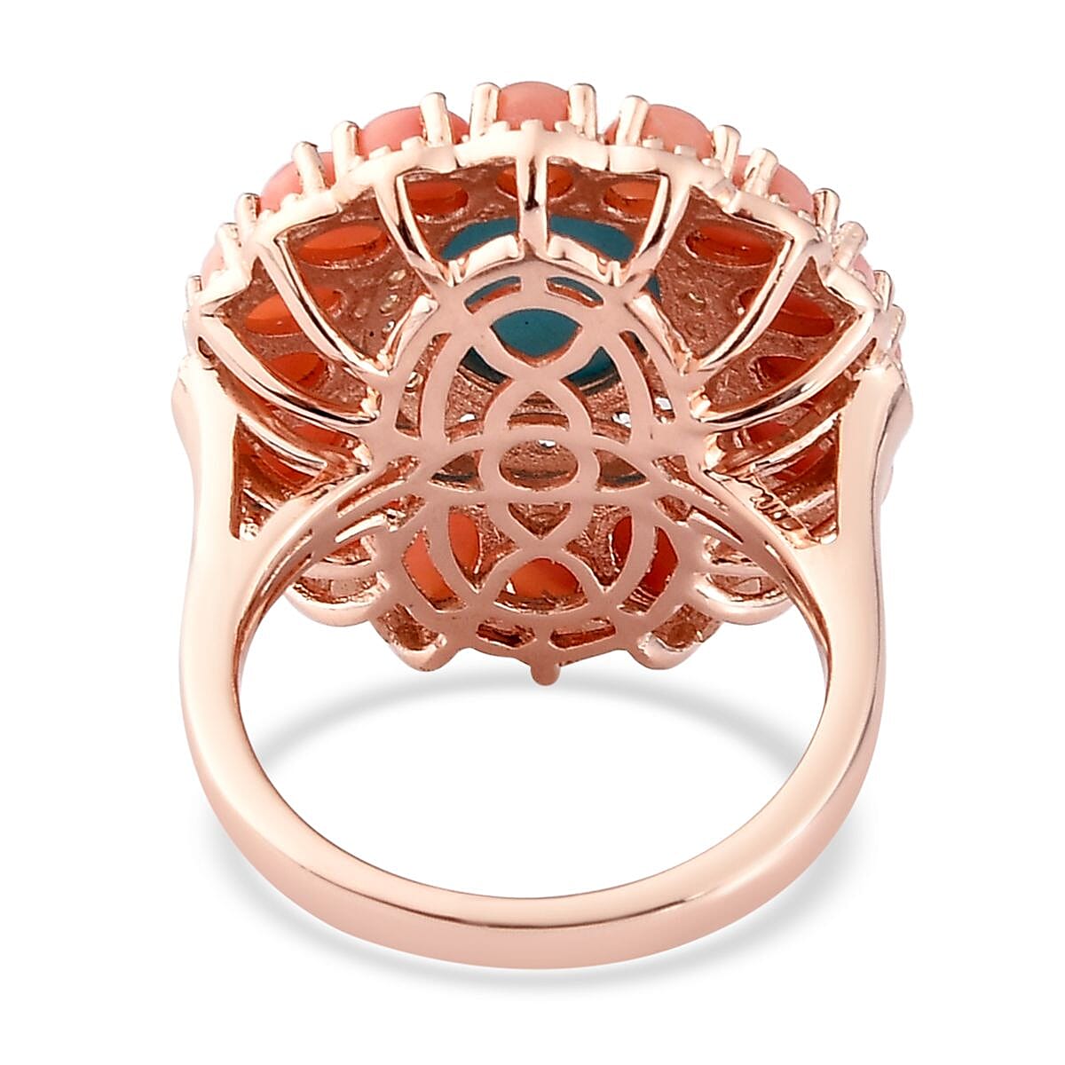 Premium Sleeping Beauty Turquoise, Oregon Peach Opal and Zircon Cocktail Ring in Vermeil RG Over Sterling Silver (Size 10.0) 4.25 ctw