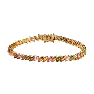 Multi-Tourmaline 10.50 ctw Tennis Bracelet in Vermeil Yellow Gold Over Sterling Silver (7.25 In)