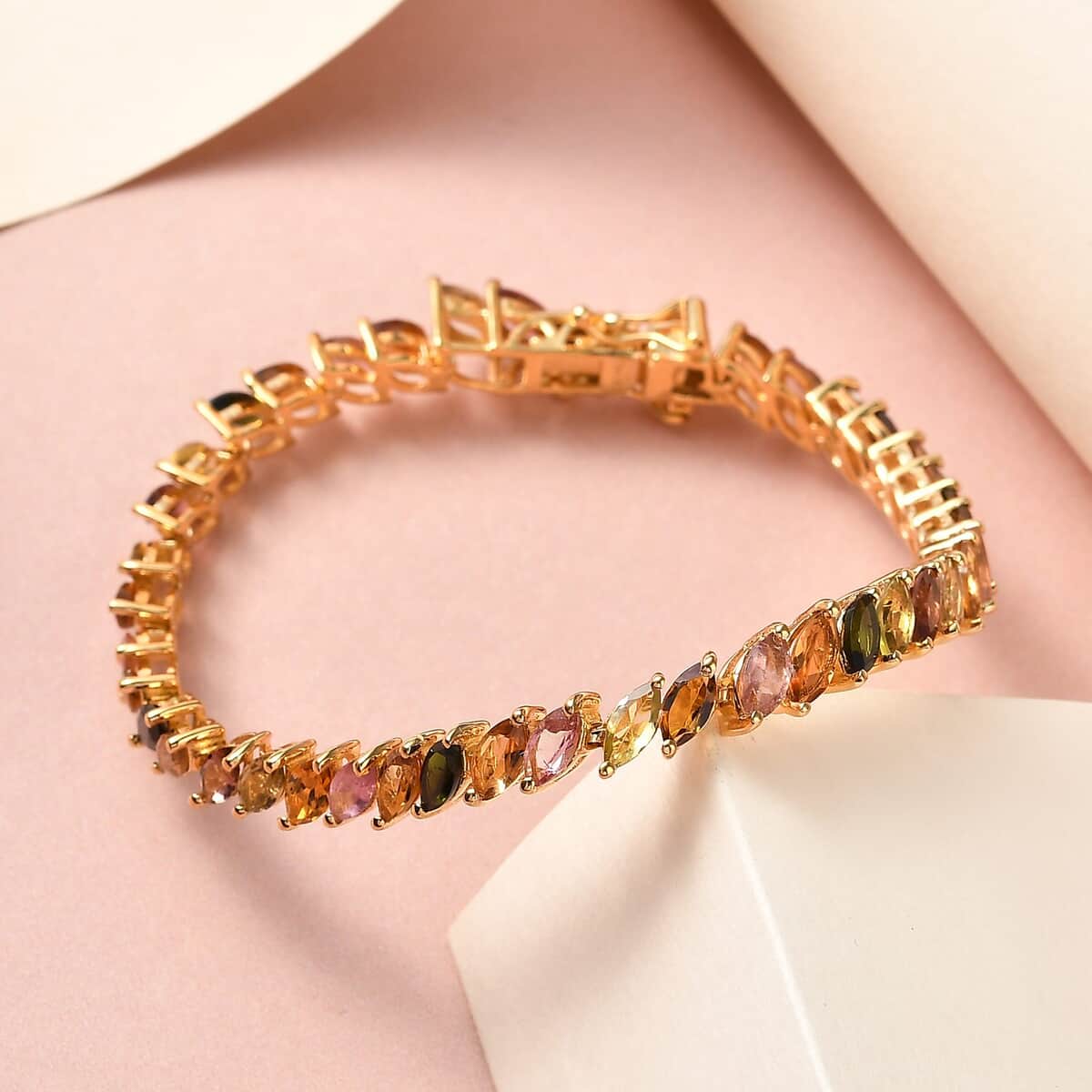 Multi-Tourmaline Tennis Bracelet in Vermeil Yellow Gold Over Sterling Silver (7.25 In) 10.50 ctw image number 1