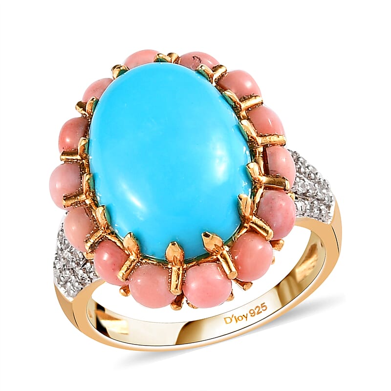 Sleeping Beauty Turquoise and Multi Gemstone Ring in Vermeil Yellow Gold Over Sterling Silver (Size 10.0) 6.00 ctw