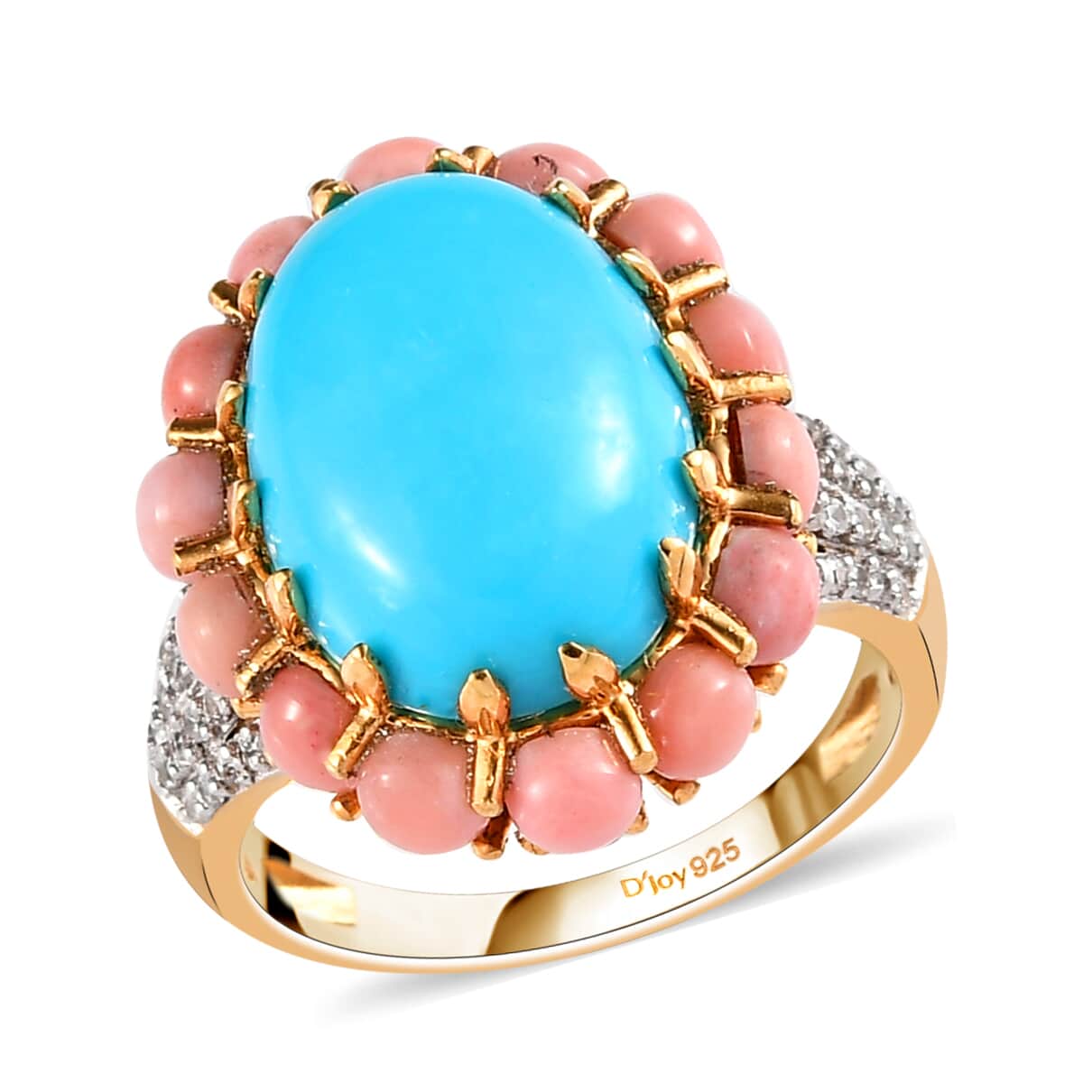 AMERICAN Natural Sleeping Beauty Turquoise and Multi Gemstone Floral Ring in Vermeil Yellow Gold Over Sterling Silver 6.00 ctw image number 0