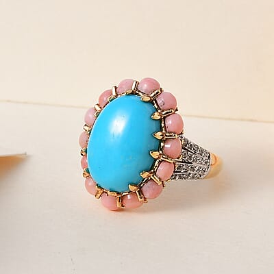 Sleeping Beauty Turquoise and Multi Gemstone Ring in Vermeil Yellow Gold Over Sterling Silver (Size 10.0) 6.00 ctw