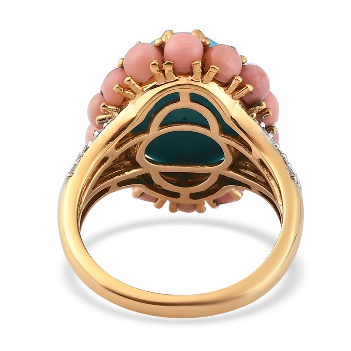 AMERICAN Natural Sleeping Beauty Turquoise and Multi Gemstone Floral Ring in Vermeil Yellow Gold Over Sterling Silver 6.00 ctw image number 4