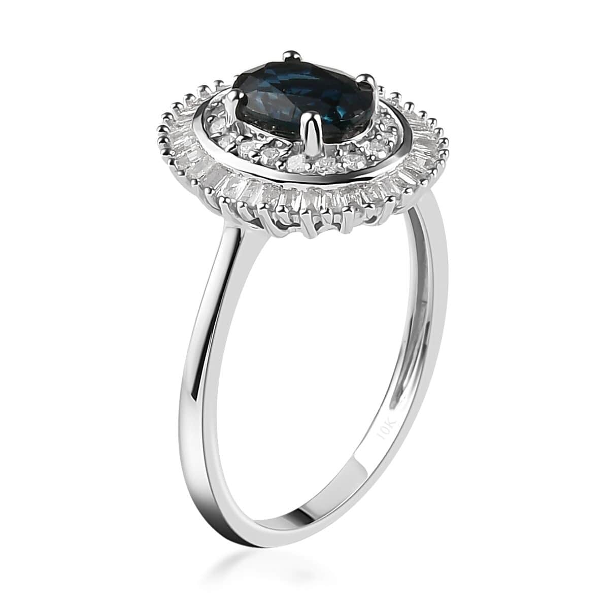 LUXORO 10K White Gold AAA Indigo Sapphire and G-H I3 Diamond Double Halo Ring (Size 10.0) 2.10 Grams 1.35 ctw image number 3