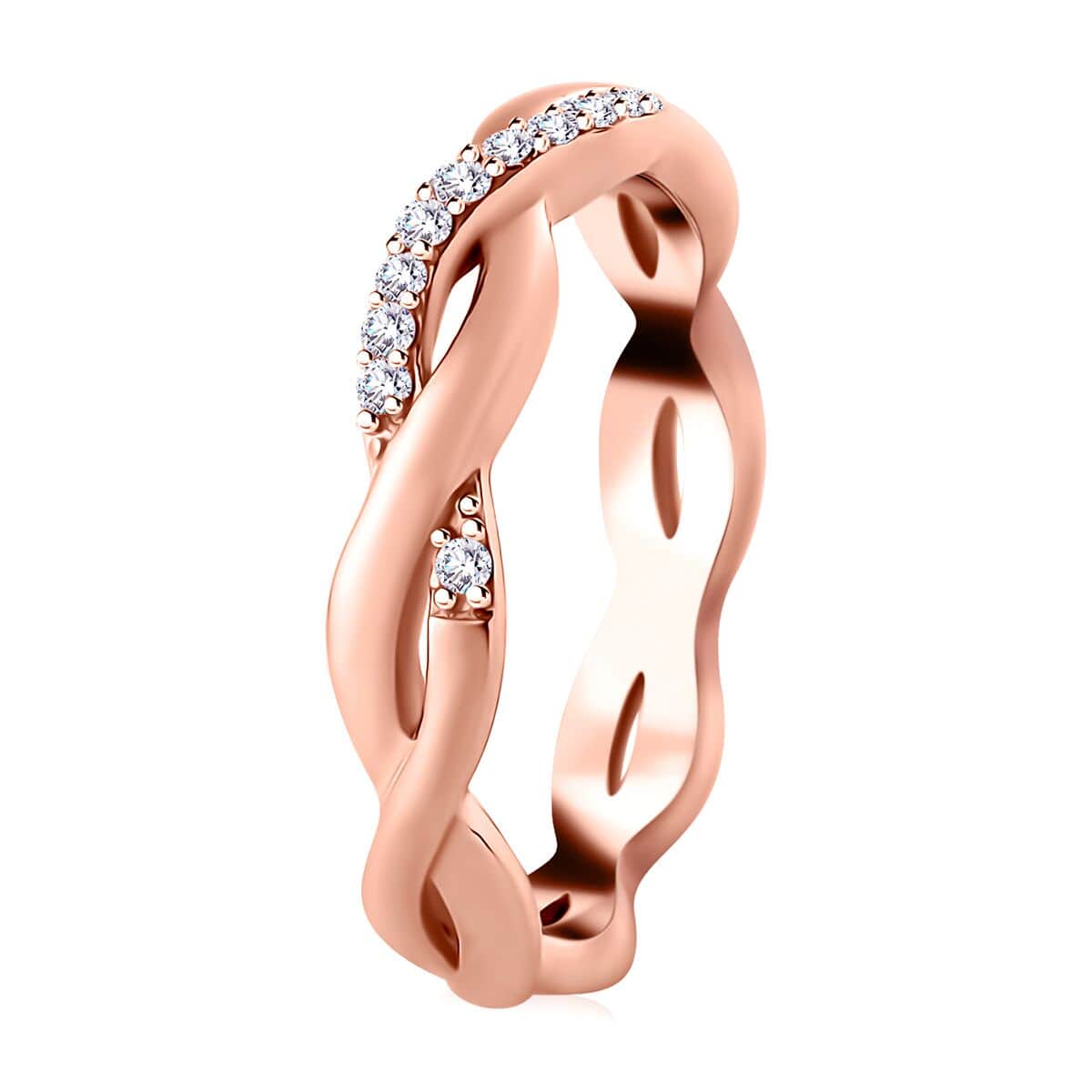 Natural Pink Diamond G-H I3 Band Ring in Vermeil Rose Gold Over Sterling Silver (Size 5.0) 0.10 ctw image number 3