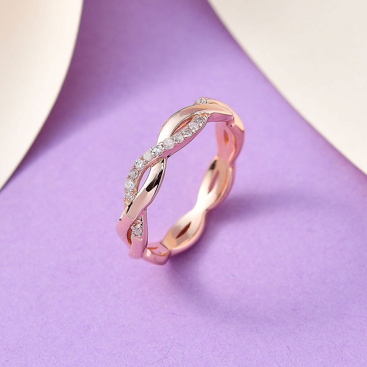 Natural Pink Diamond I3 Band Ring in Vermeil Rose Gold Over Sterling Silver (Size 8.0) 0.10 ctw image number 1