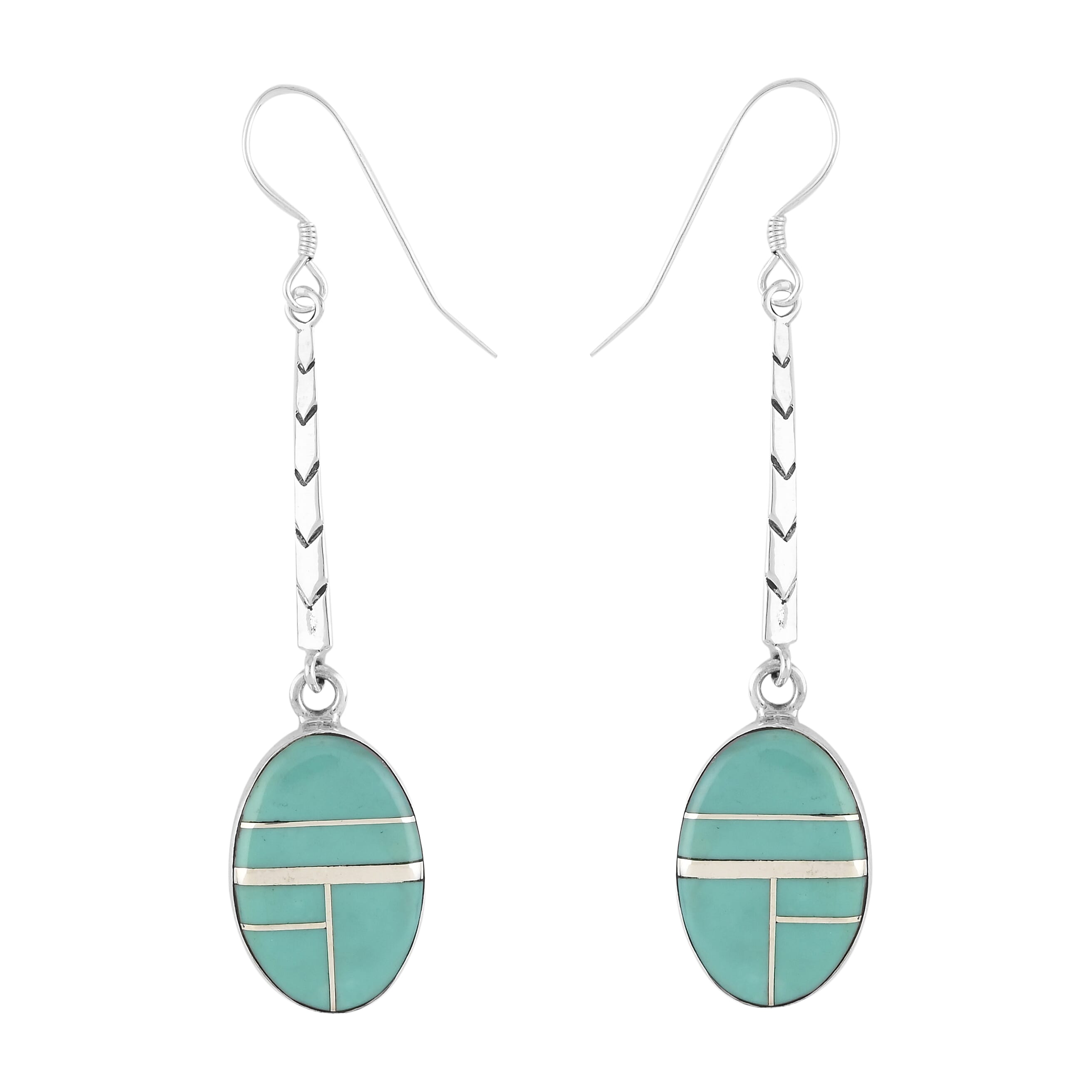 Santa Fe Style Turquoise Dangle Earrings in Sterling Silver 1.90 ctw