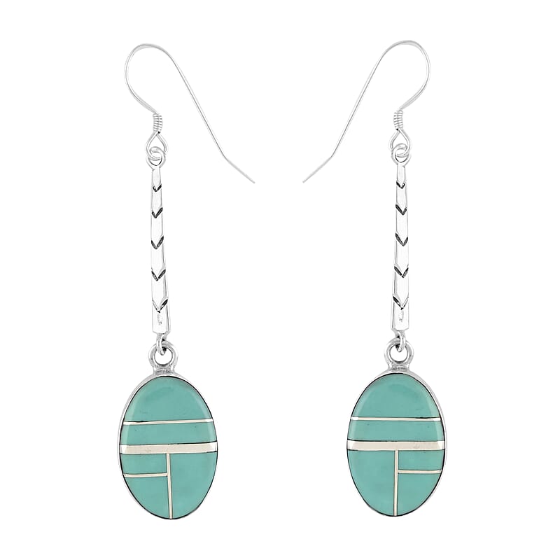 Santa Fe Style Turquoise Dangle Earrings in Sterling Silver 1.90 ctw