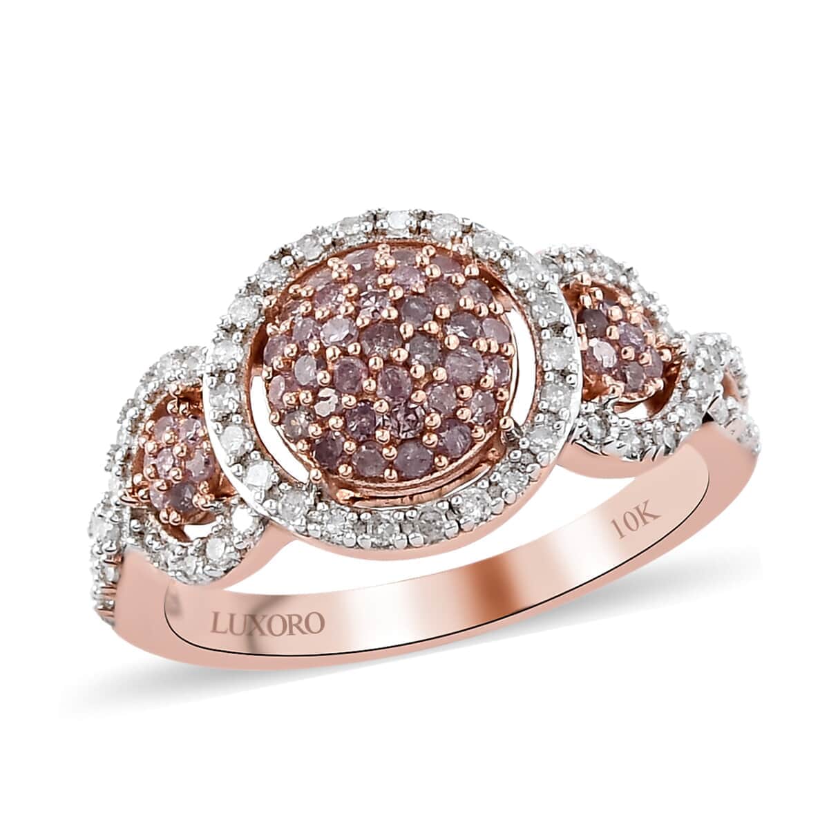 Luxoro 10K Rose Gold Natural Pink and I2 I3 White Diamond Ring (Size 10.0) 0.50 ctw image number 0