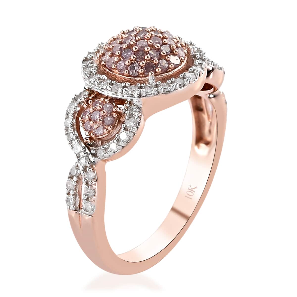 LUXORO 10K Rose Gold Natural Pink and I2 I3 White Diamond Ring 3.80 Grams 0.50 ctw image number 3