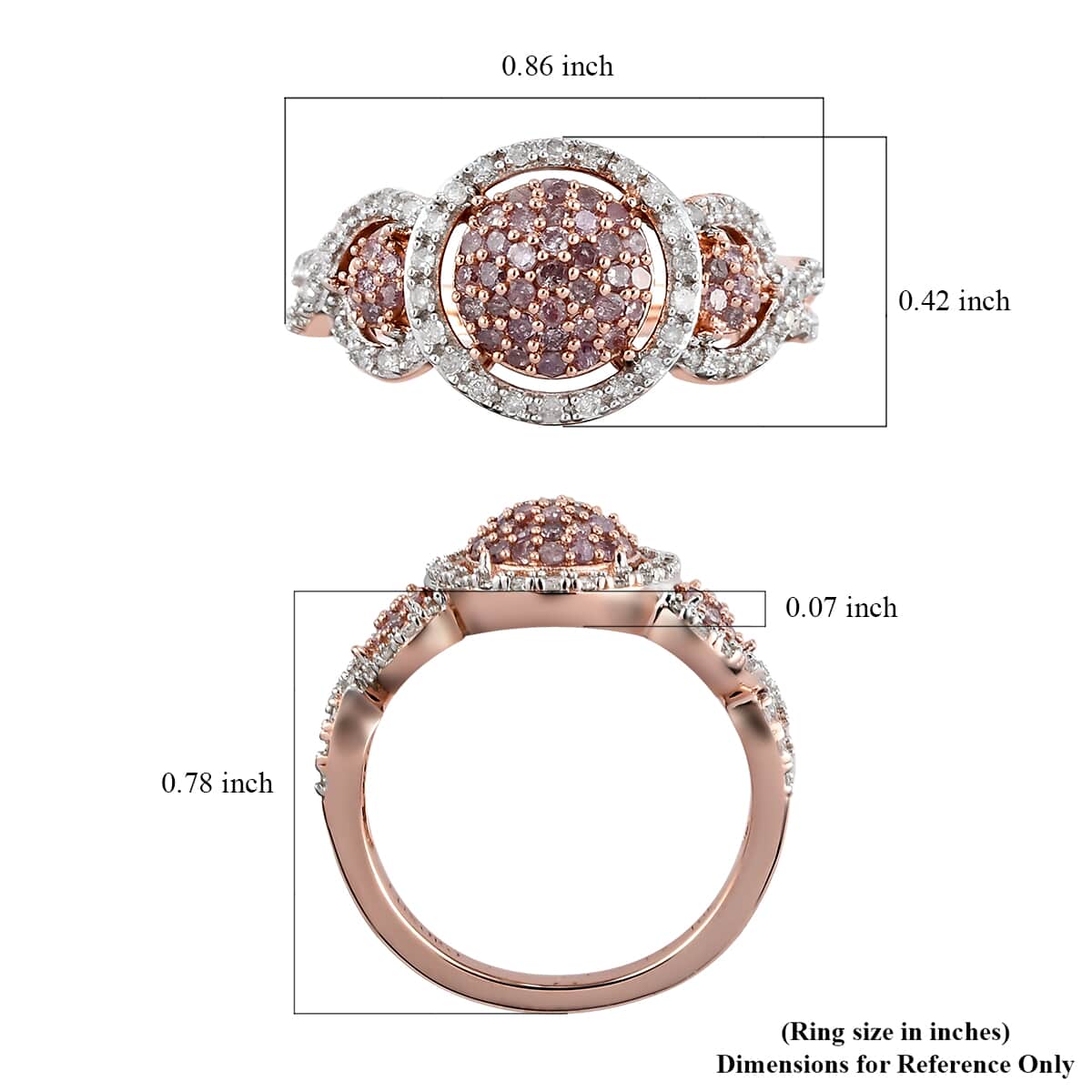 LUXORO 10K Rose Gold Natural Pink and I2 I3 White Diamond Ring 3.80 Grams 0.50 ctw image number 5
