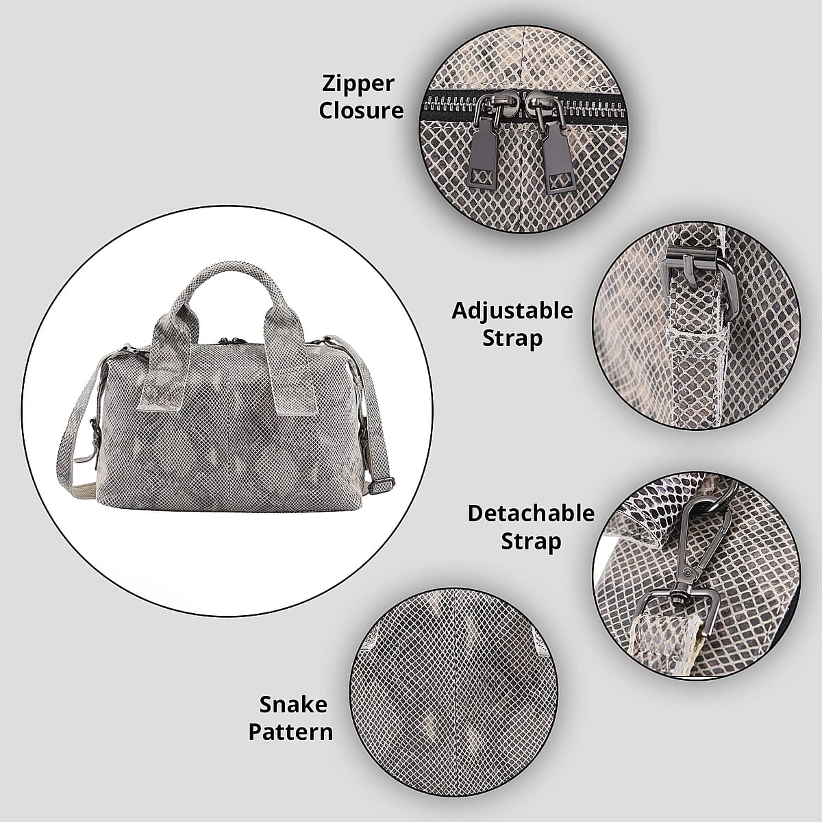 Gray Snake Print Genuine Leather Hobo Bag for Women with Detachable Shoulder Strap , Hobo Purses , Hobo Handbags , Leather Bags image number 3