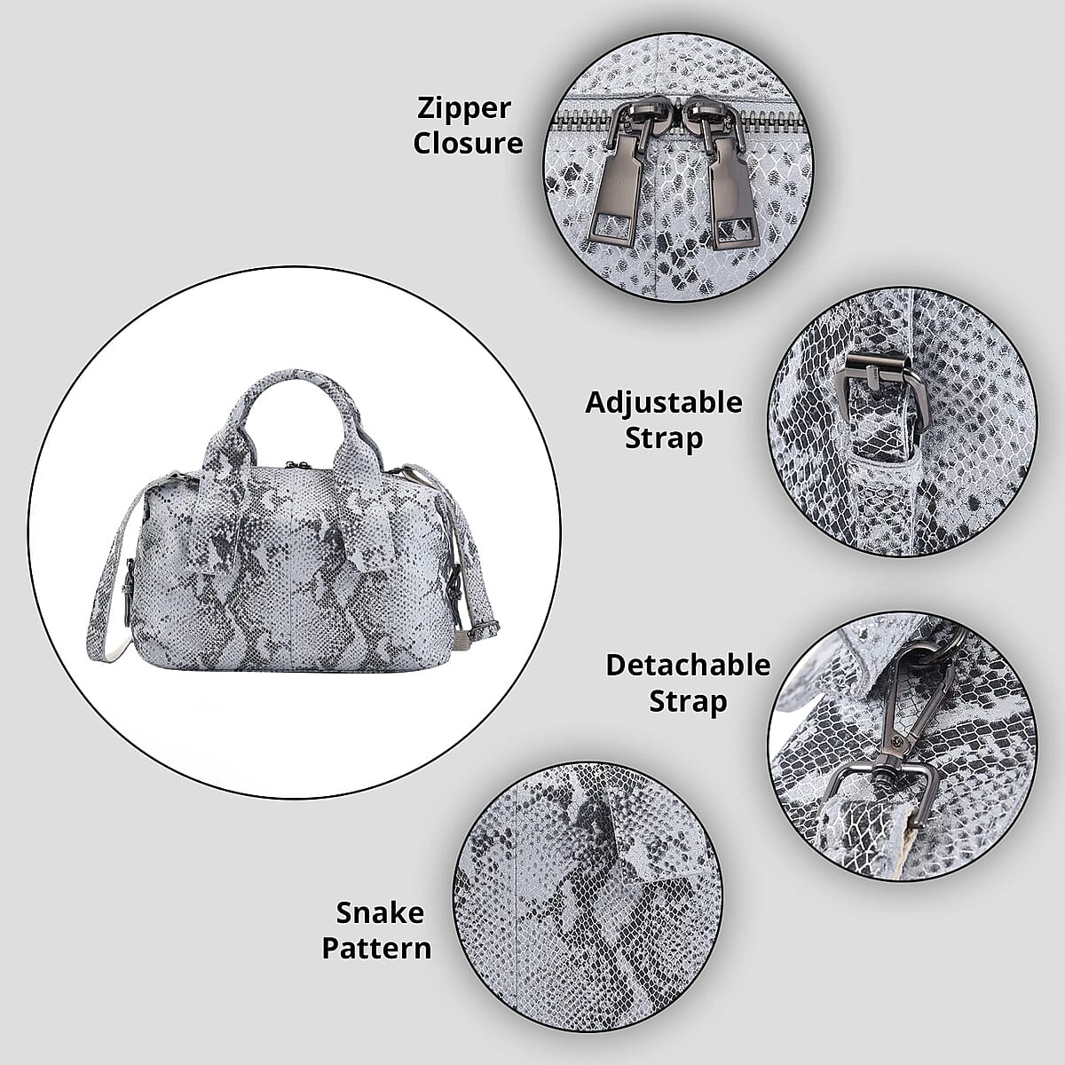 Silver and Black Snake Print Genuine Leather Hobo Bag for Women with Detachable Shoulder Strap , Hobo Purses , Hobo Handbags , Leather Bags image number 3