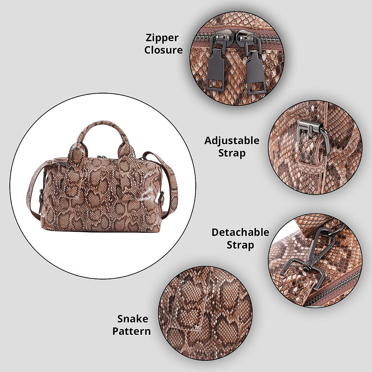 Khaki and Black Snake Print Genuine Leather Hobo Bag for Women with Detachable Shoulder Strap , Hobo Purses , Hobo Handbags , Leather Bags image number 3