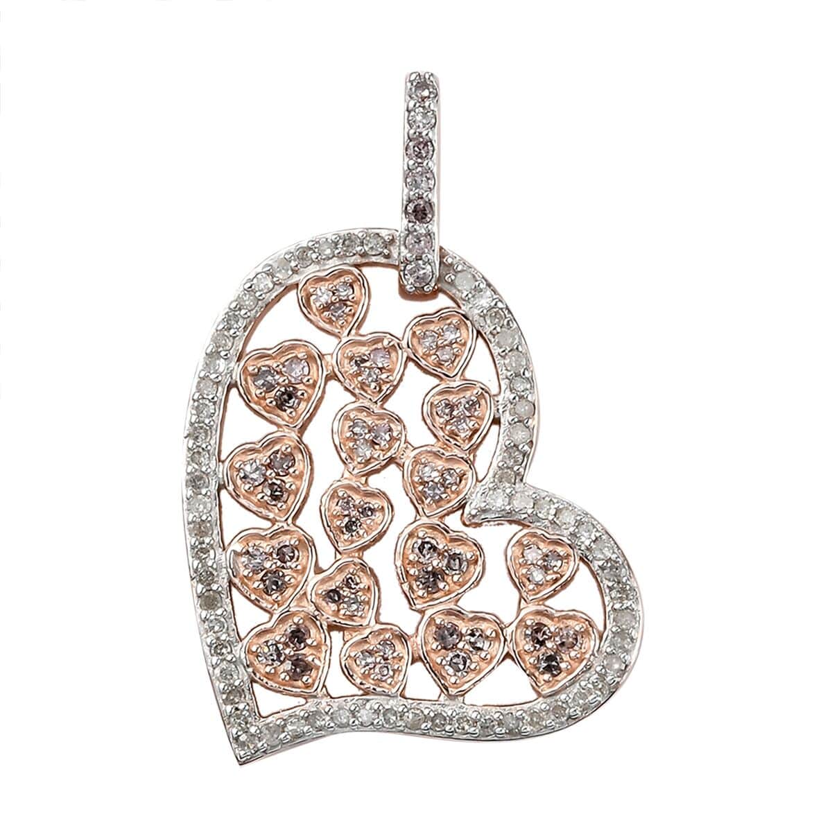 Natural Pink and White Diamond I2-I3 Heart Pendant in Vermeil Rose Gold Over Sterling Silver 0.50 ctw image number 0