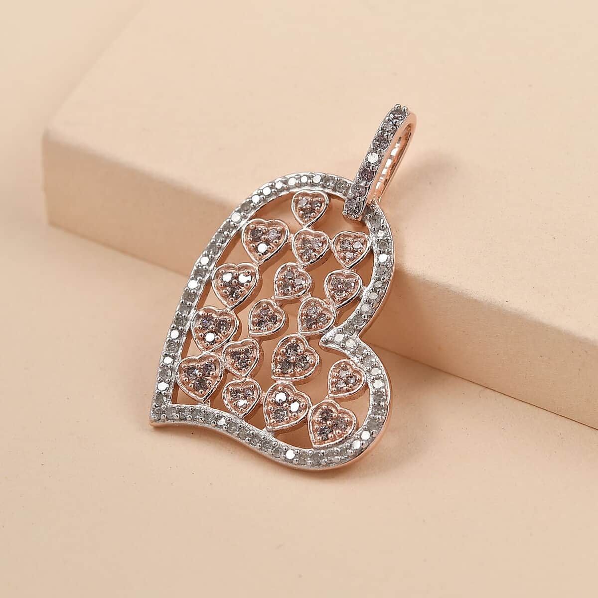 Natural Pink and White Diamond I2-I3 Heart Pendant in Vermeil Rose Gold Over Sterling Silver 0.50 ctw image number 1