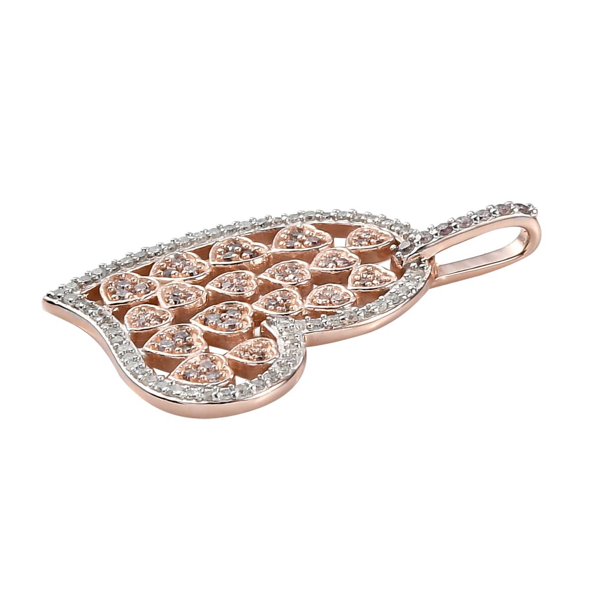 Natural Pink and White Diamond I2-I3 Heart Pendant in Vermeil Rose Gold Over Sterling Silver 0.50 ctw image number 3