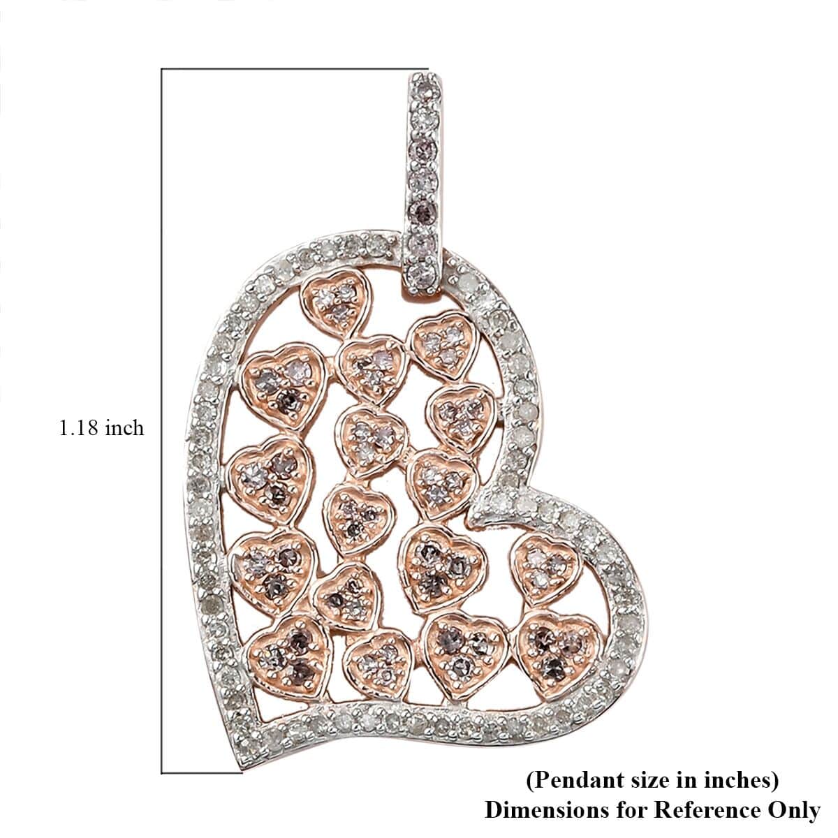 Natural Pink and White Diamond I2-I3 Heart Pendant in Vermeil Rose Gold Over Sterling Silver 0.50 ctw image number 5
