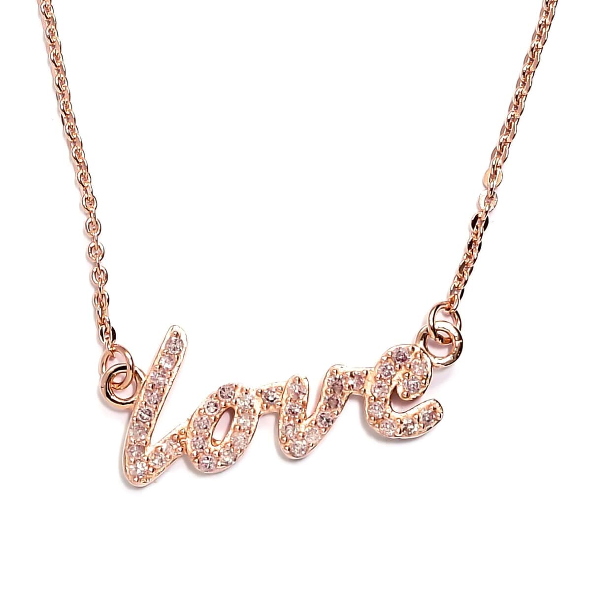 Natural Pink Diamond I2-I3 Love Necklace 20 Inches in Vermeil Rose Gold Over Sterling Silver 0.25 ctw image number 0