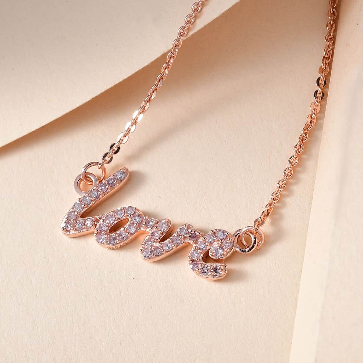 Natural Pink Diamond I2-I3 Love Necklace 20 Inches in Vermeil Rose Gold Over Sterling Silver 0.25 ctw image number 1