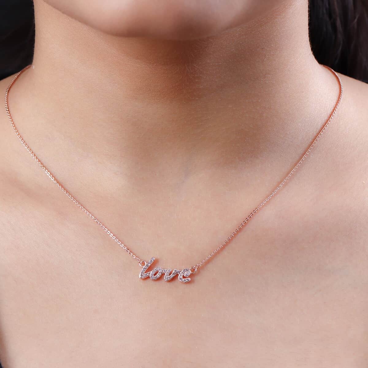 Natural Pink Diamond I2-I3 Love Necklace 20 Inches in Vermeil Rose Gold Over Sterling Silver 0.25 ctw image number 2