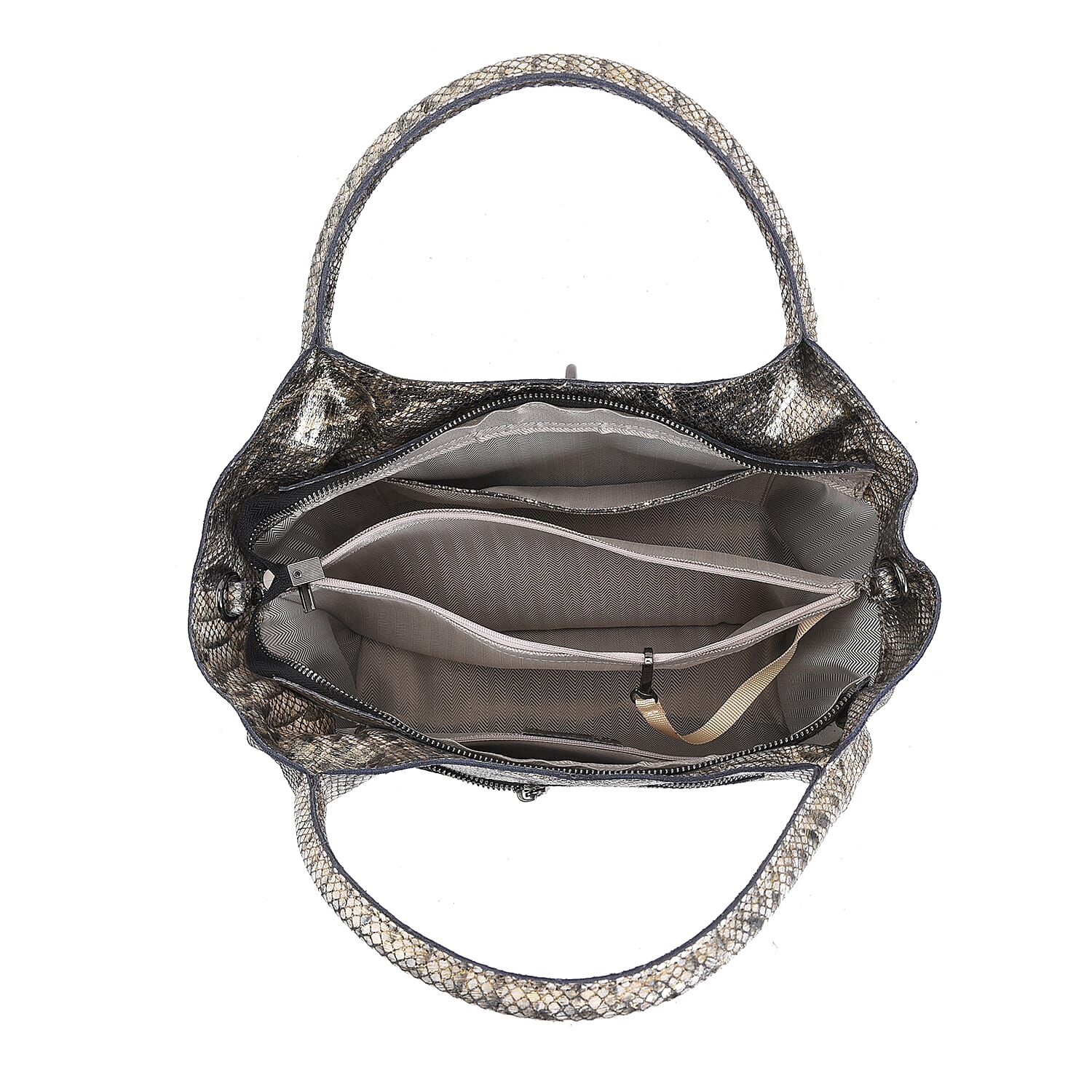 Gold and Black Snake Print Genuine Leather Hobo Bag with Detachable Shoulder Strap and Handle Drop