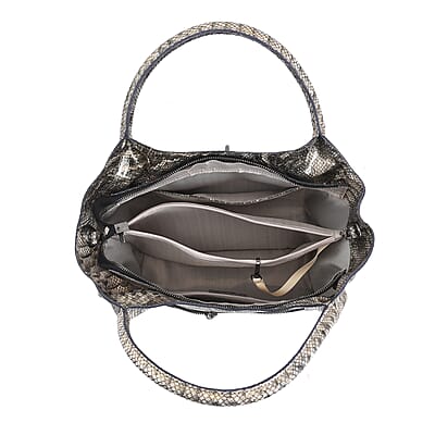Gold and Black Snake Print Genuine Leather Hobo Bag with Detachable Shoulder Strap and Handle Drop